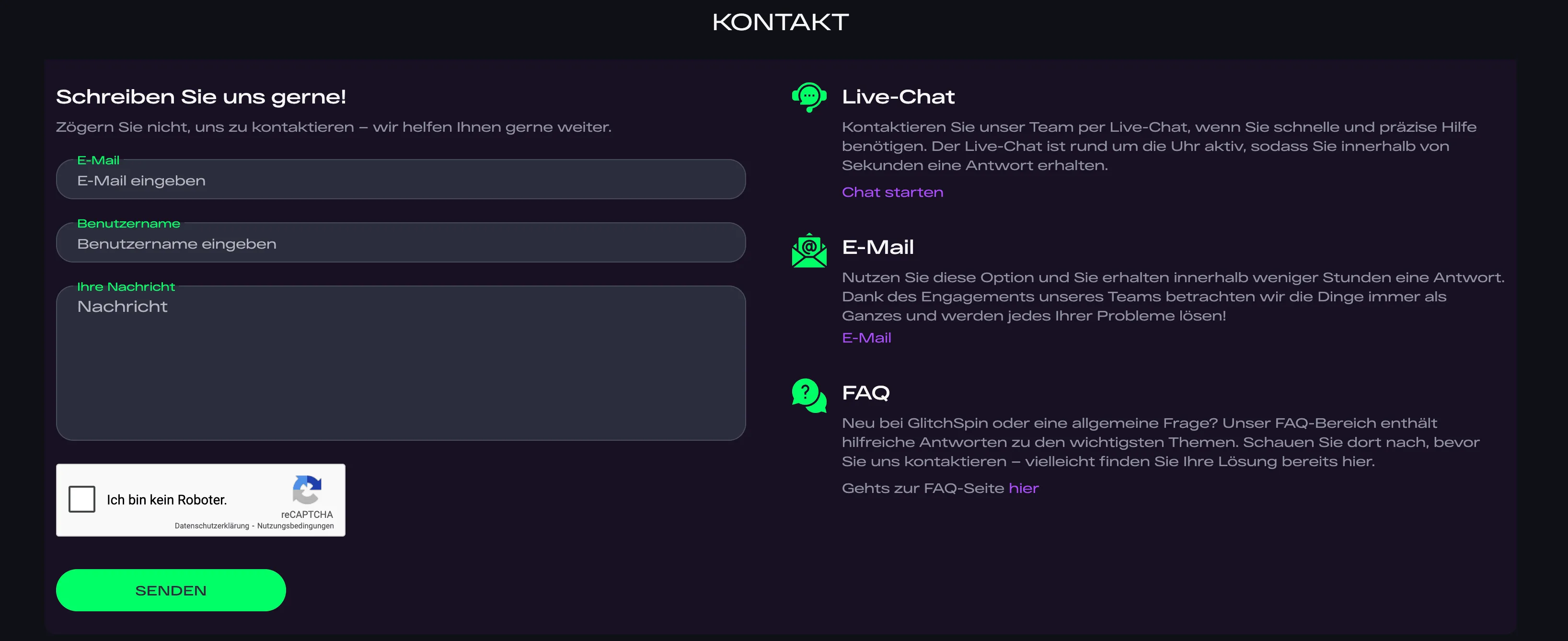 Kontaktformular und Kontaktinformationen
