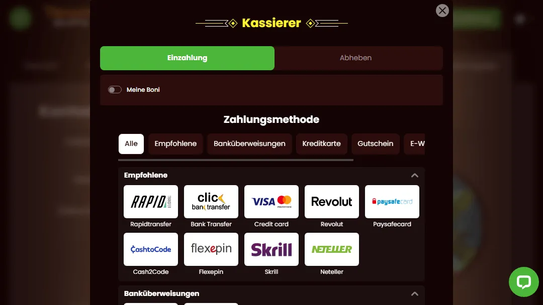 Einzahlungsoptionen bei Dragonslots Casino