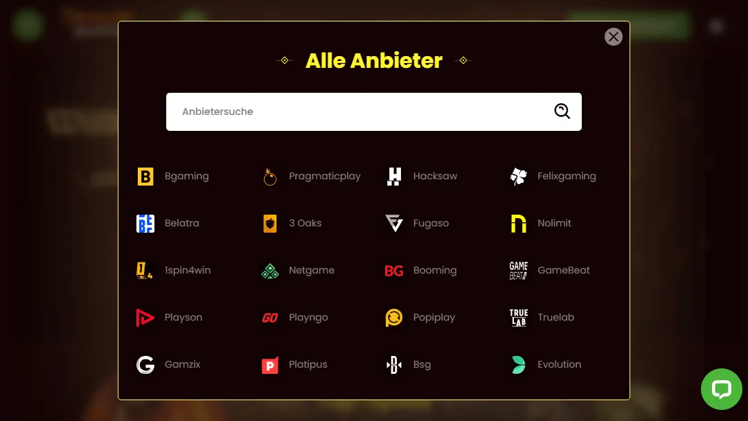 Die Liste der Spieleentwickler und die Suchleiste