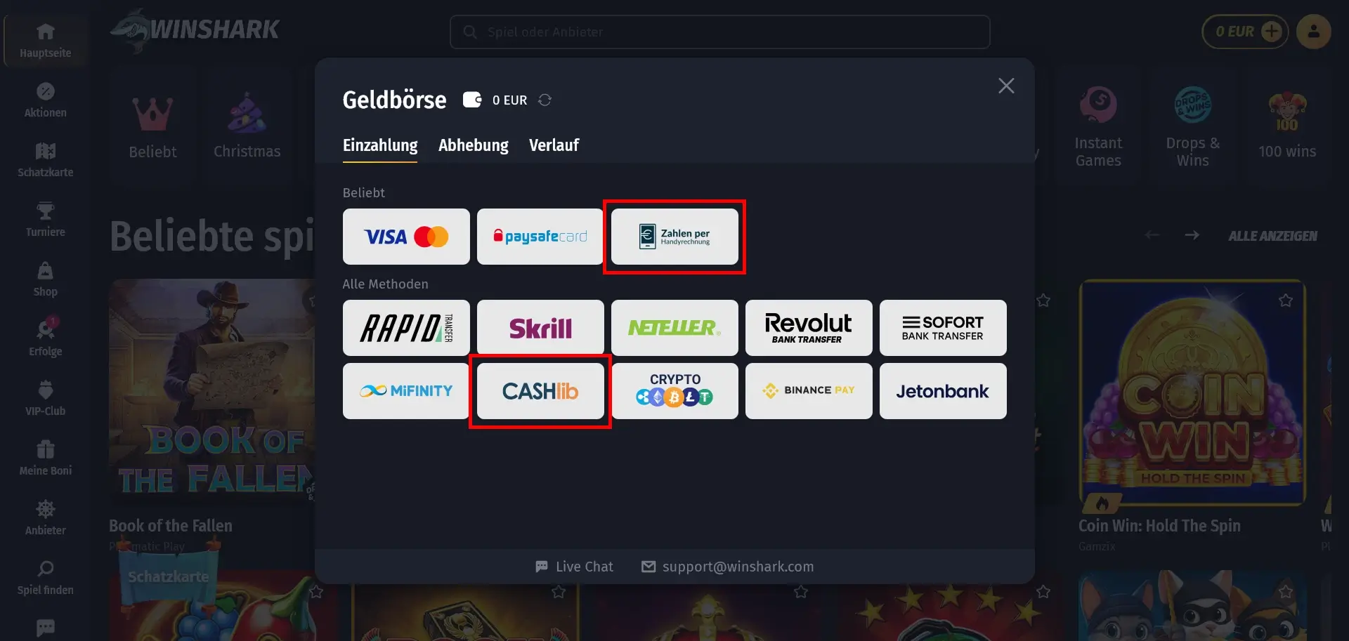 Winshark Casino Einzahlung ab 5