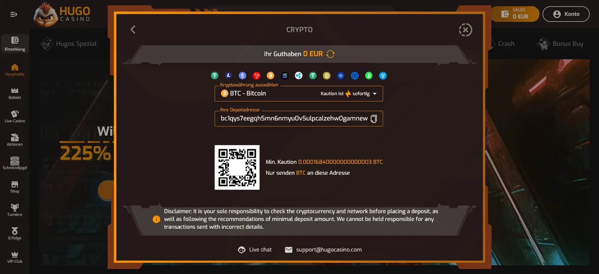 Hugo Casino Bitcoin Adresse
