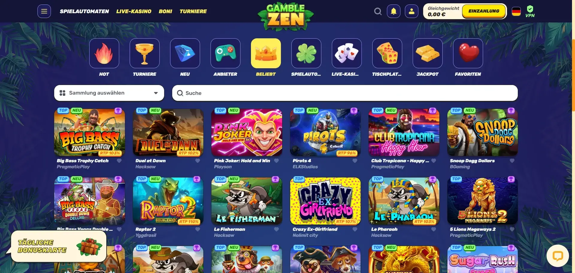 Slots im Gamblezen Casino durchsuchen