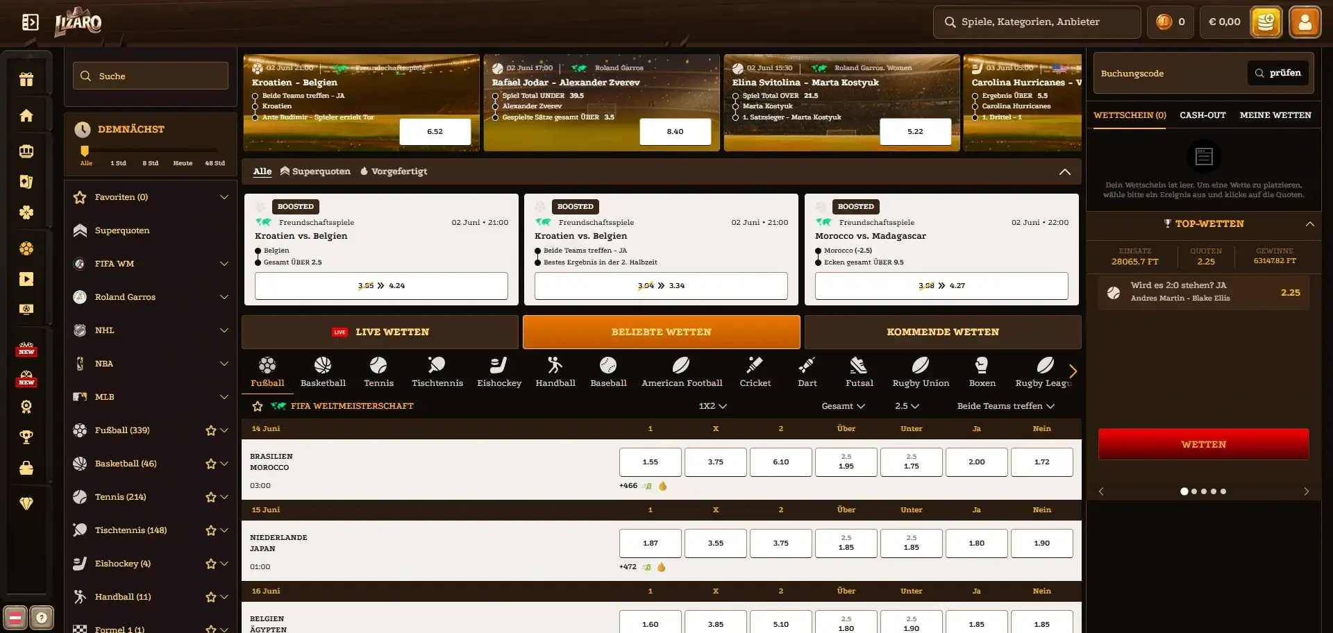 Sportwetten bei Lizaro Casino