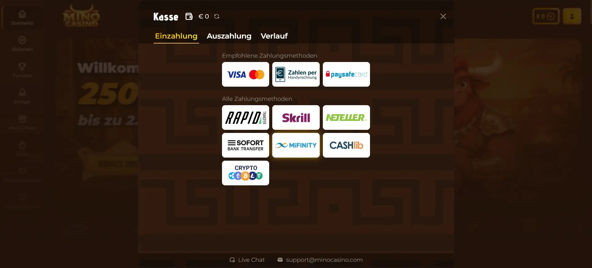 Mino Casino Einzahlung ab 10 Euro