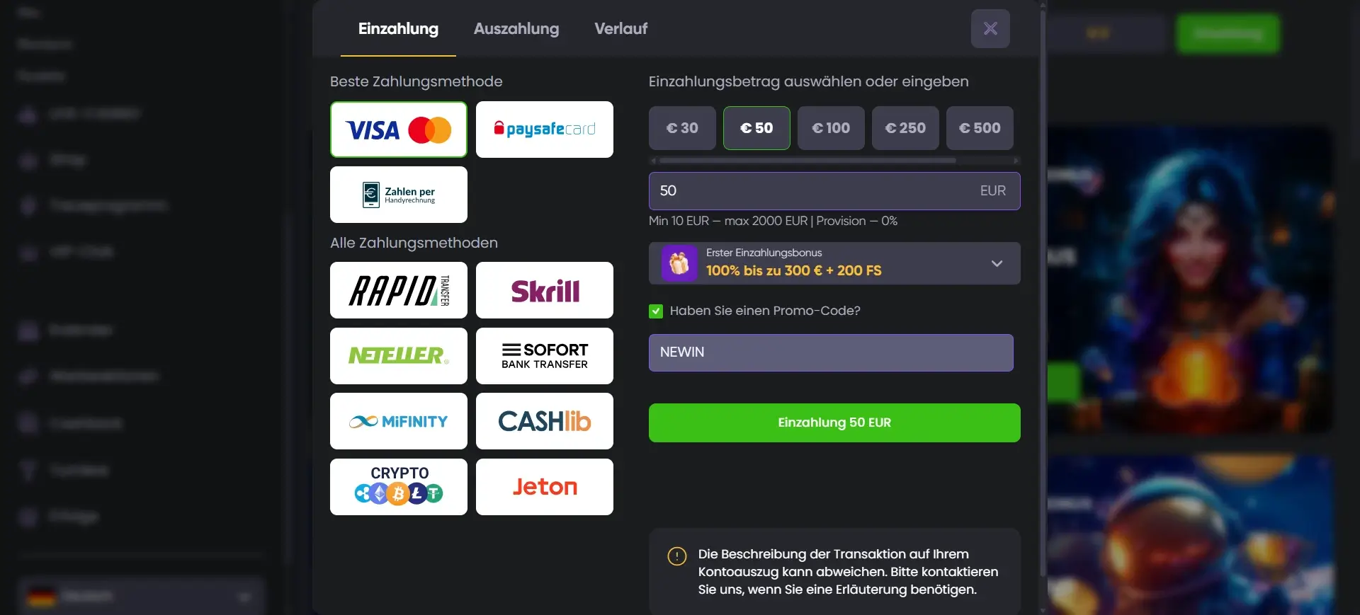 Spinline Casino Einzahlung ab 10 Euro
