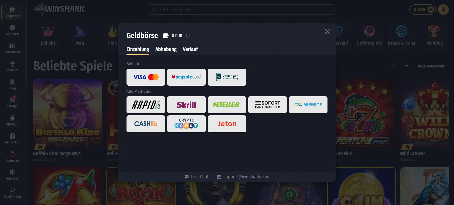 : WinShark Casino mit 10-Euro-Einzahlung