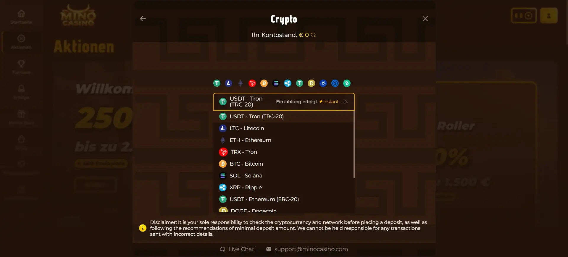 Mino Krypto Casino Einzahlung