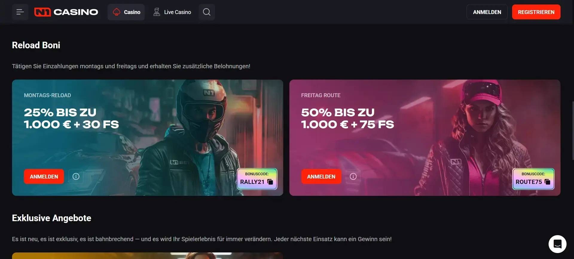 N1 Casino Bestandskunden Boni mit Bonuscode